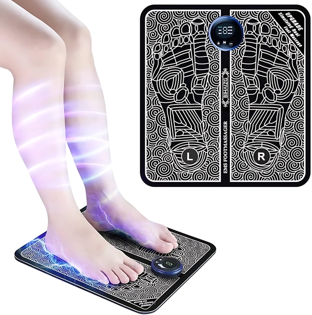 Wireless EMS Pain Relief Rechargeable Foldable with 8 Modes and 19 Intensity Levels Foot Massager (Black)