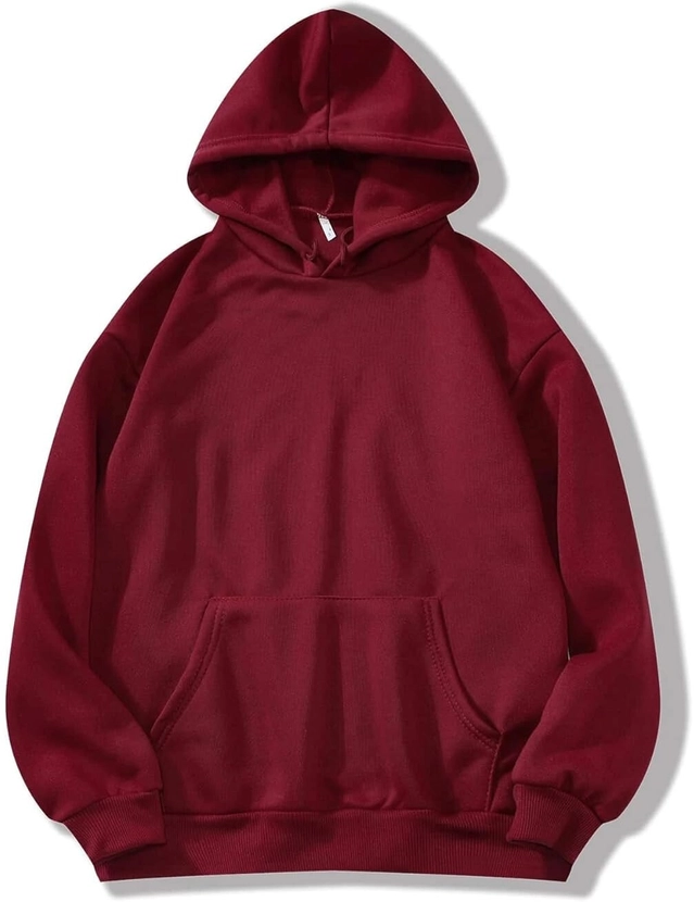 Cotton Blend Solid Hoodie for Men (Maroon, M)