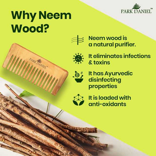 Park Daniel Natural & Ecofriendly Handmade Medium Detangler Neem Wooden Comb (Pack Of 1, 5.5 inches) (SE-7)