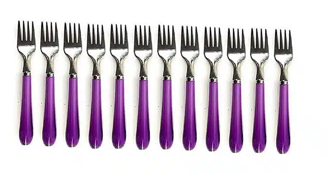 Stainless Steel Forks with Plastic Handle (Multicolor, Pack of 12)