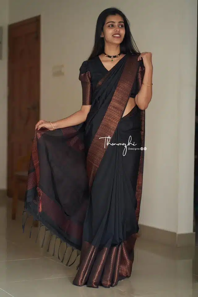 Banarasi Silk Woven Saree for Women (Black, 6.3 m)