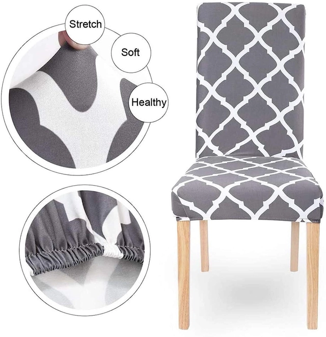 Polycotton Printed Chair Covers (Grey & White, 45x50 inches) (Pack of 8)