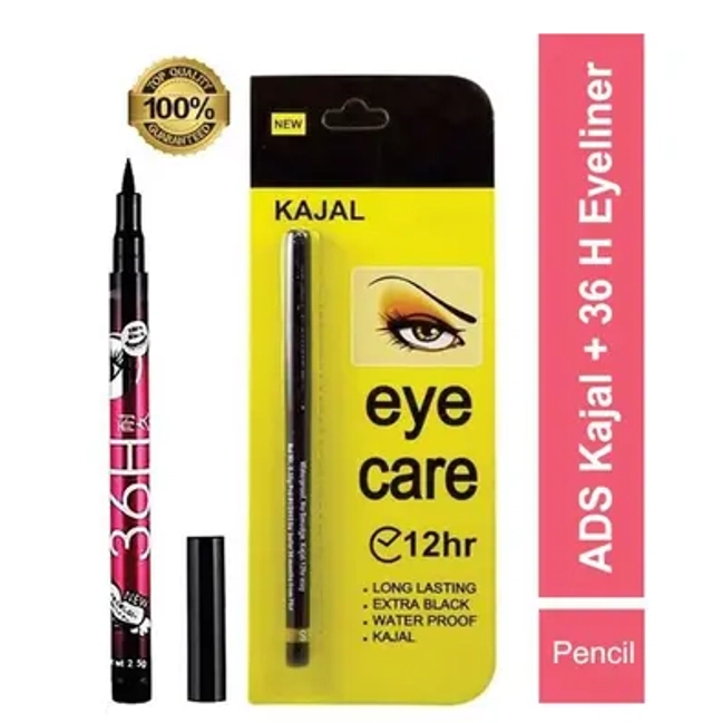 Ads Kajal with 36h Eye Liner (Black, Set of 2)