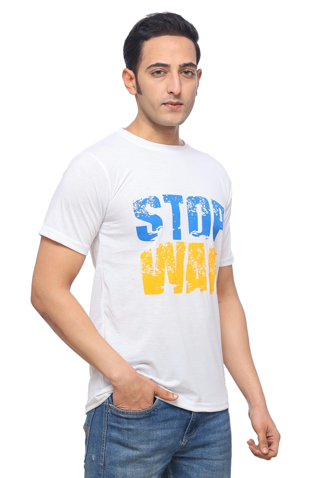 Round Neck Printed T-Shirt for Men (White, M)