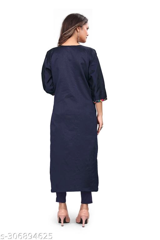 Pashmina Embroidered Kurti for Women (Navy Blue, L)