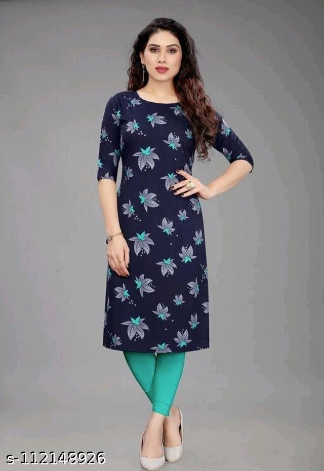 Crepe Printed Kurti for Women (Navy Blue, S)