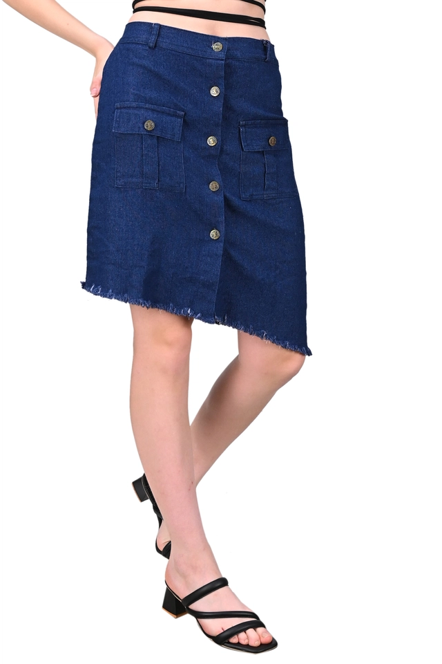 Denim Solid Skirts for Women (Blue, 28)