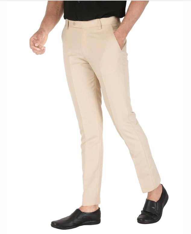 Poly Viscose Solid Trouser for Men (Beige, 28)