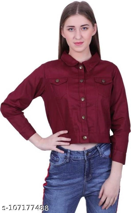 Denim Jacket for Women (Maroon, S)