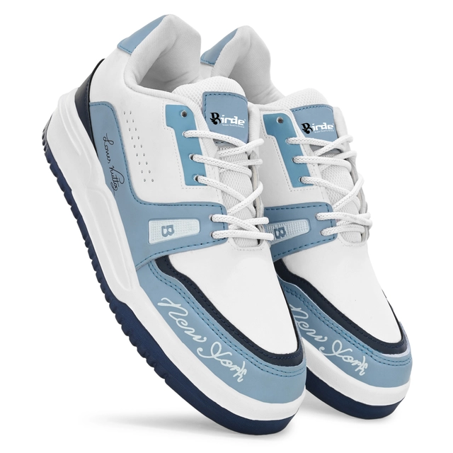 Rexine Casual Shoes for Men (Sky Blue & White, 6)