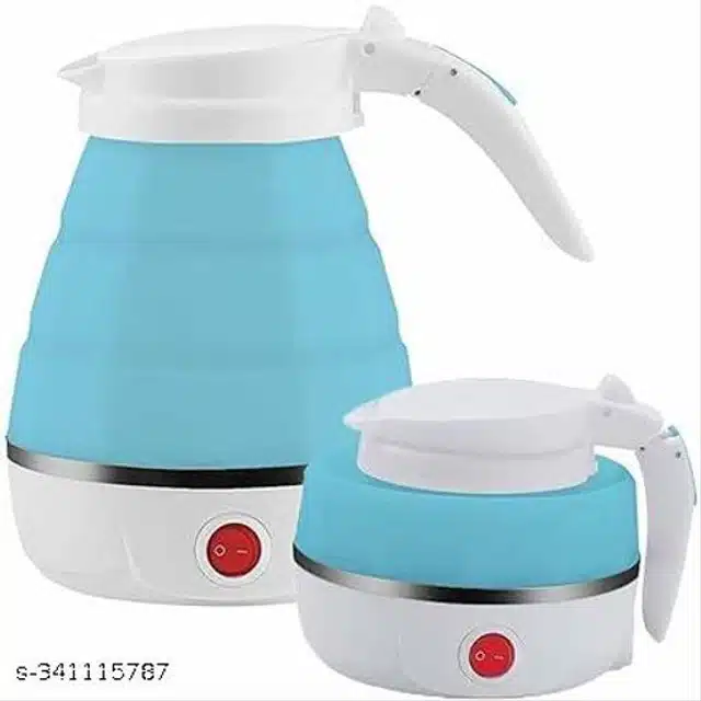 Silicone Collapsible Portable Electric Kettle (White & Blue, 600 ml)