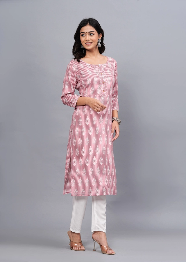 Viscose Rayon Printed Kurti for Women (Pink, S)