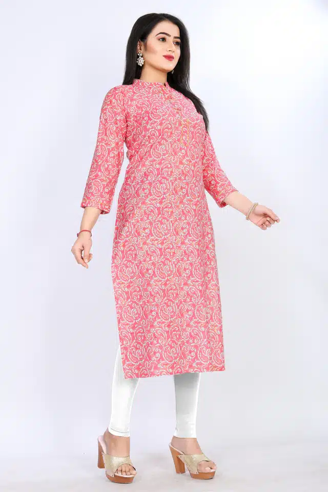 A-Line Crepe Kurti for Women (Pink, L)