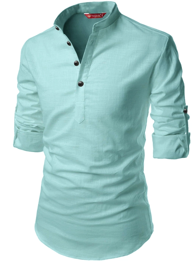 Cotton Solid Kurta for Men (Sea Green, S)