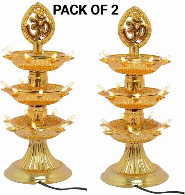 3 Layer Electric Diya for Home Temple (Pack of 2, Gold)