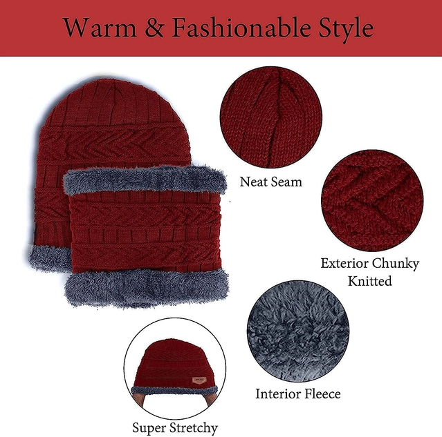 Woolen Cap with Neck Warmer for Women (Red)