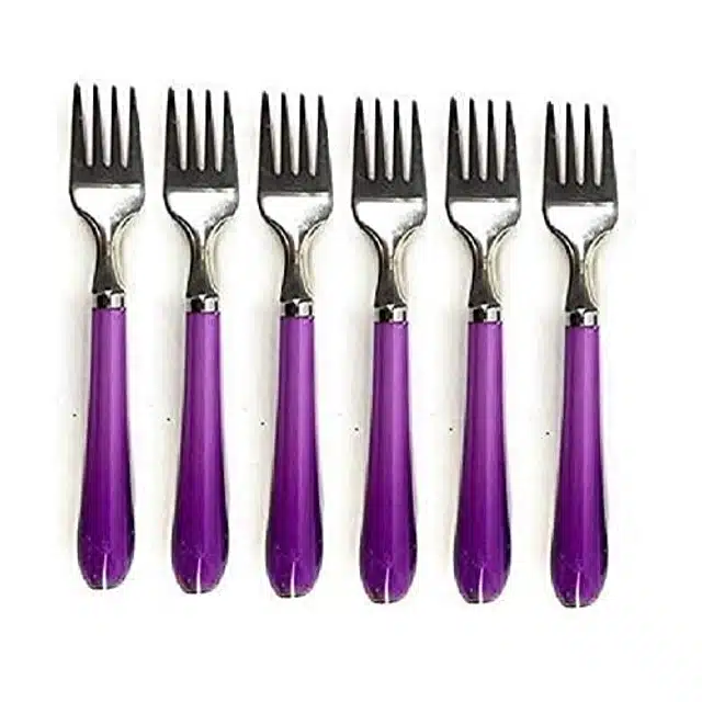 Stainless Steel Forks with Plastic Handle (Multicolor, Pack of 12)