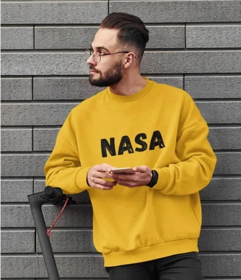 Round Neck Printed Sweatshirt for Men (Mustard, S)