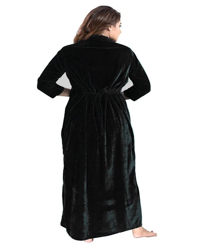 Velvet Embroidered Nightdress for Women (Black, Free Size)