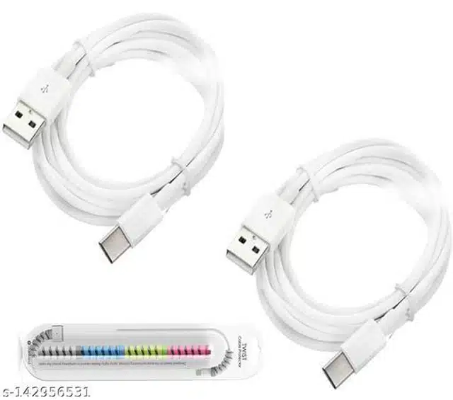 Mobile Type-C Charging Cable with Cable Protector (Multicolor, Set of 3)