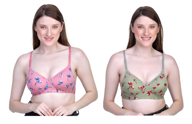 Cotton Blend Printed Padded Bra for Women (Multicolor, 30)