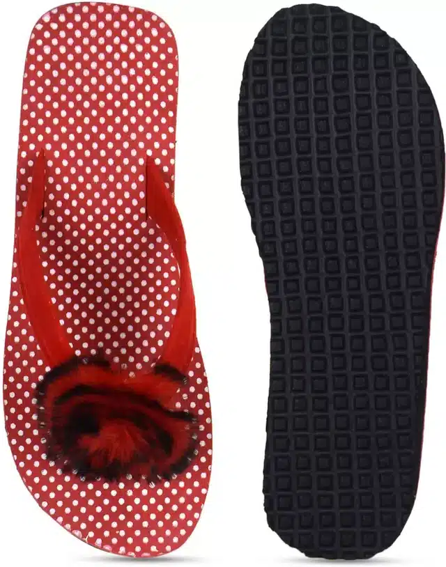 Flip Flops for Women (Pack of 2) (Black & Red, 4)