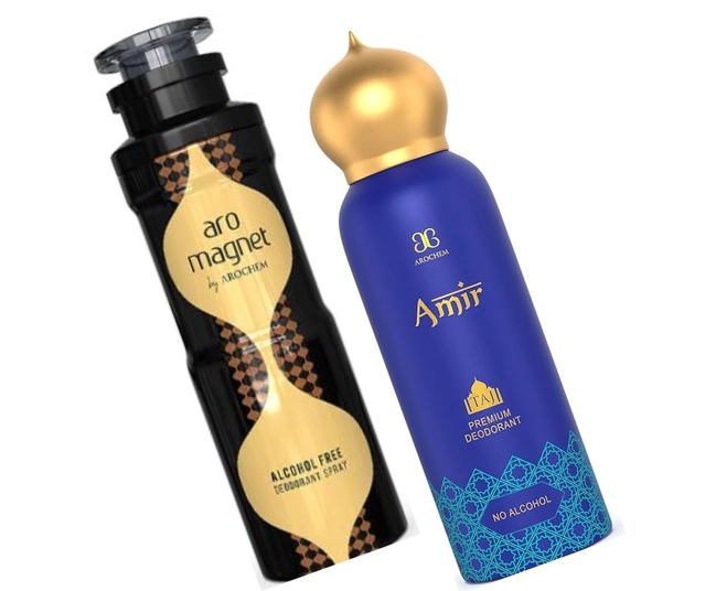 Aro Magnet with Amir Deodorant Spray for Men & Women (200 ml, Pack of 2)