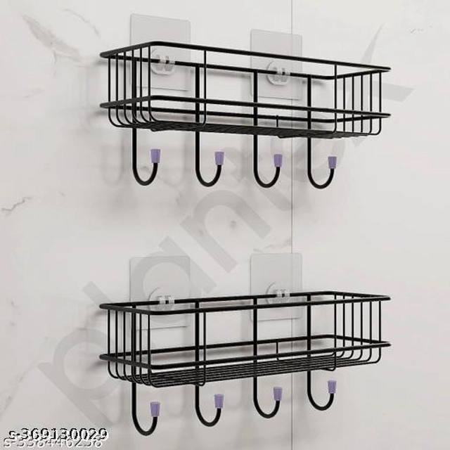 Stainless Steel Bathroom Shelves (Black, Pack of 2)