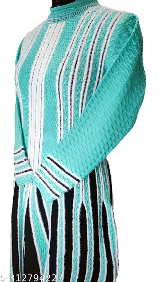 Woolen Printed Kurti for Women (Sea Green, Free Size)