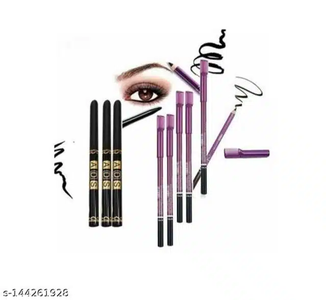 Eyebrow Pencil (6 Pcs) with 3 Pcs ADS Kajal (Set of 2)