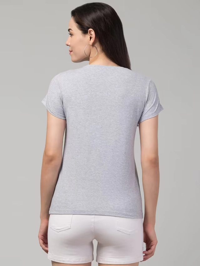 Round Neck Printed T-Shirt for Women (Grey, S)