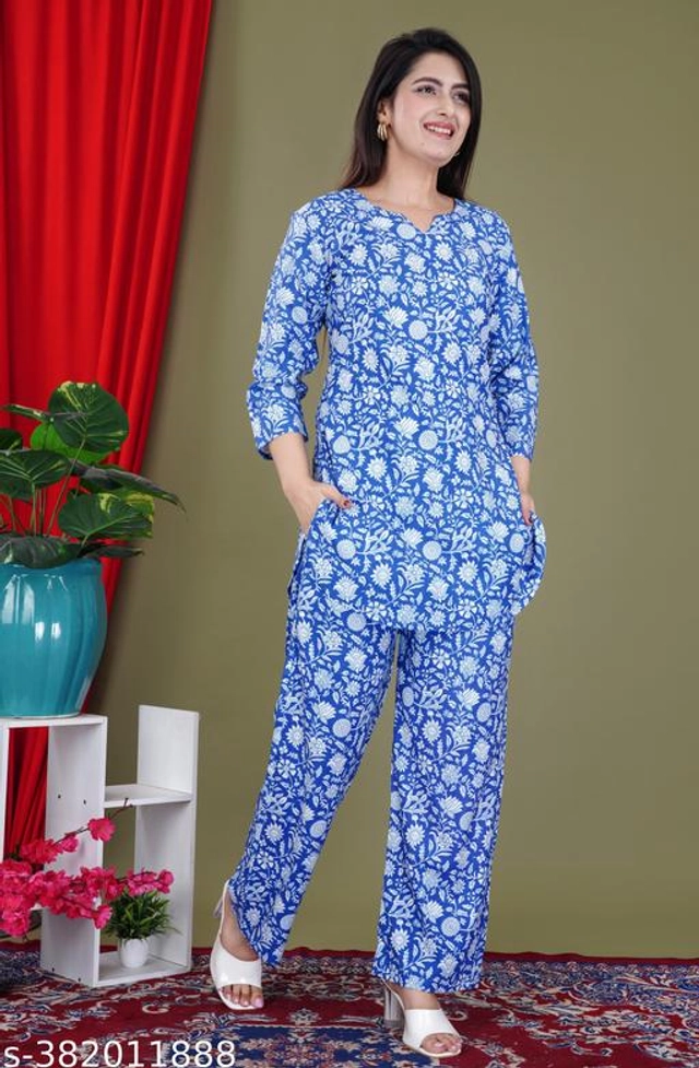 Rayon Top & Bottom Set for Women (Sky Blue, S)