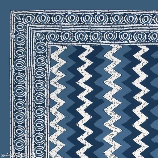 Flat Jaipuri Prints Single Bedsheet with 1 Pillow Cover 100% Cotton (Blue)