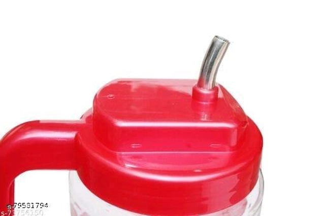 Plastic Oil Dispenser Bottle (Red & Transparent, 1000 ml) (Pack of 2)