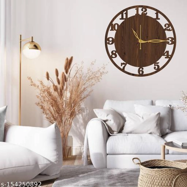 Wooden Wall Clock for Home (Brown)