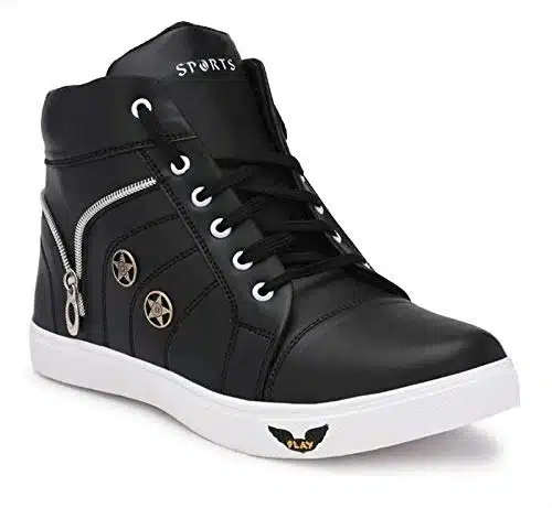 Men's High Top Casual Sneakers (Black, 7) (PF-4)