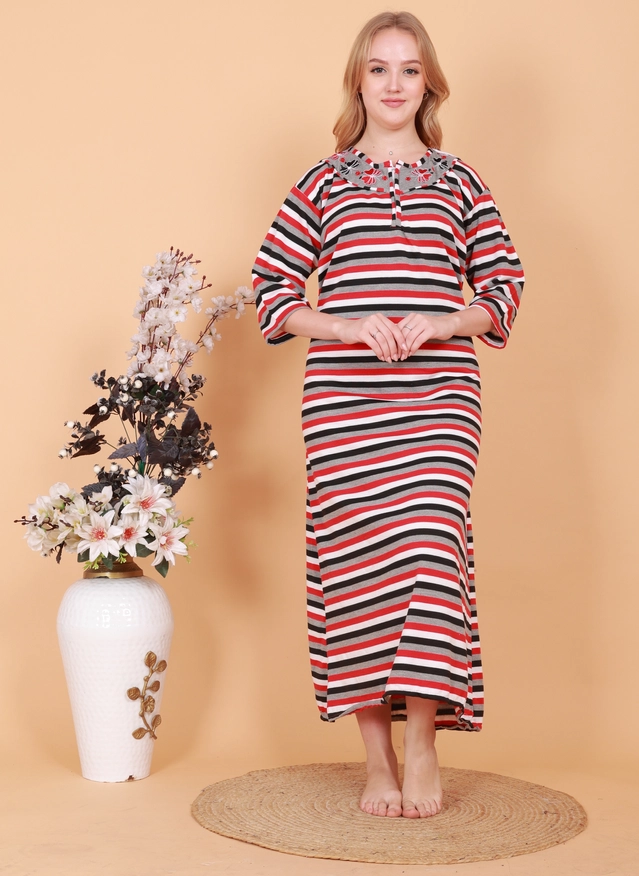 Woolen Striped Nightdress for Women (Multicolor, Free Size)