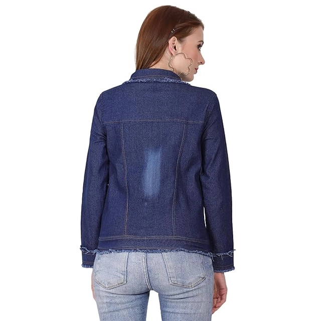 Denim Solid Jacket for Women (Blue, S)