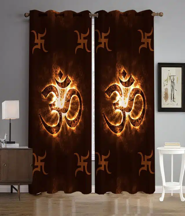 Digital Printed Curtains for Rooms & Temples (Pack of 2) (Multicolor, 7 feet)