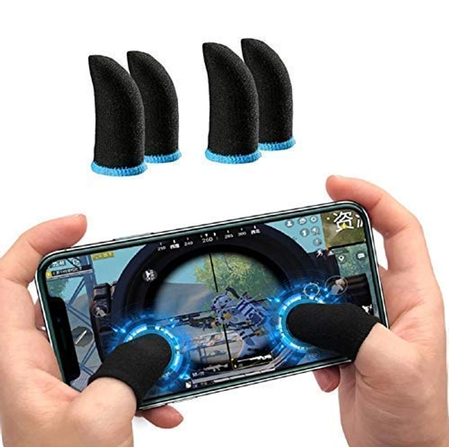 Microfiber Anti-Slip Mobile Gaming Finger Sleeves (Black & Blue, Set of 2)