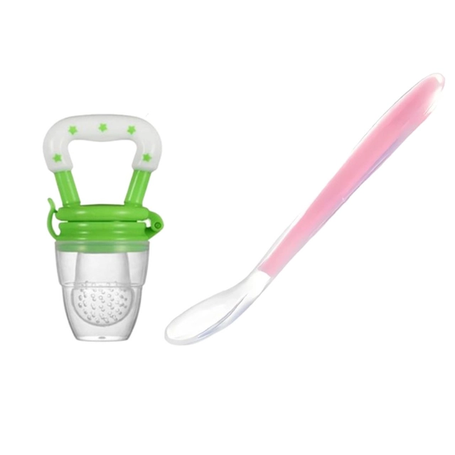 Combo of Silicone Feeding Spoon & Fruit Nibbler for Baby (Multicolor, Set of 2)