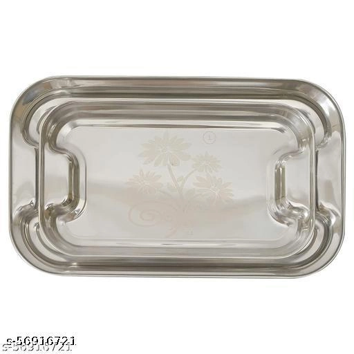 Stainless Steel Serving Tray (Silver, Pack of 2)