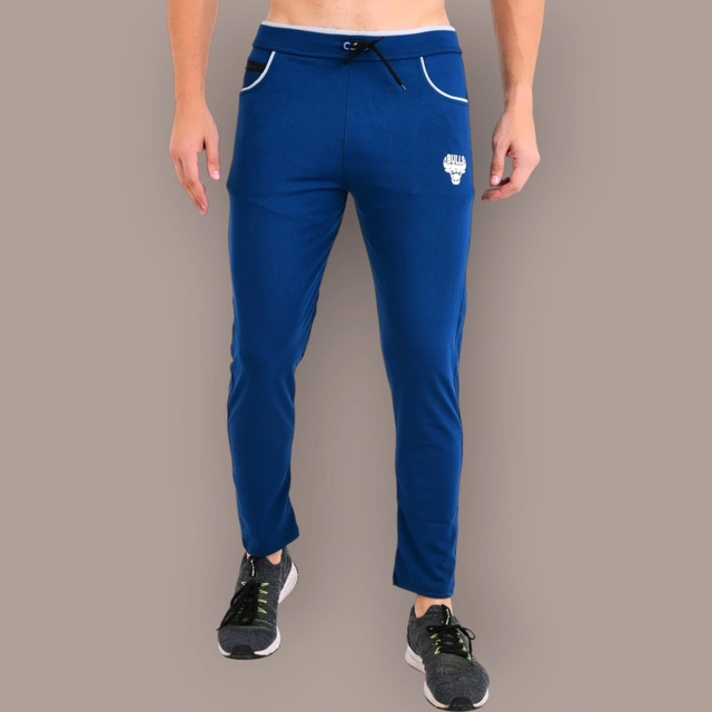 Lycra Nylon Logo Printed Track Pant for Men (Royal Blue, M)