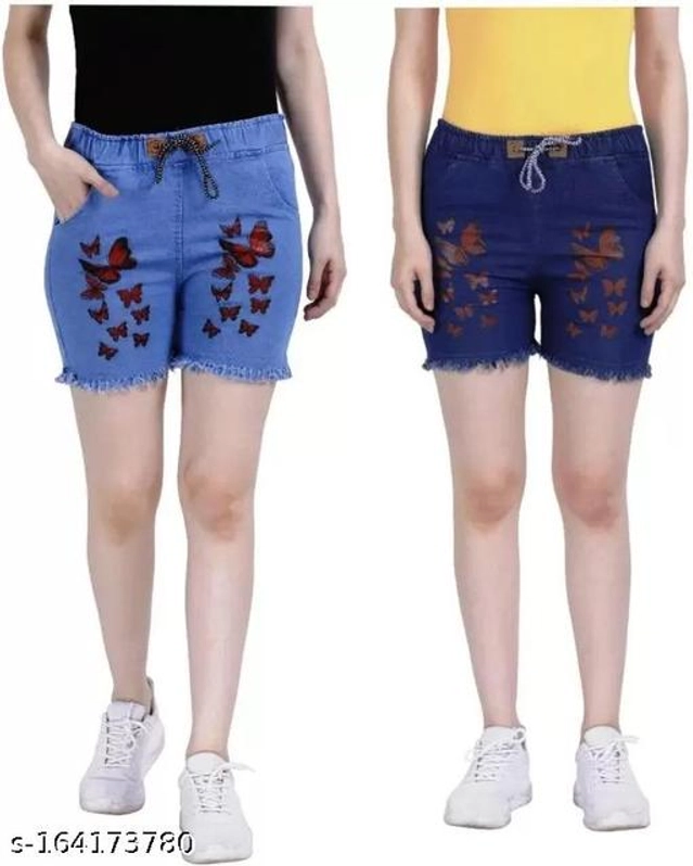 Denim Shorts for Women (Blue, 26) (Pack of 2)