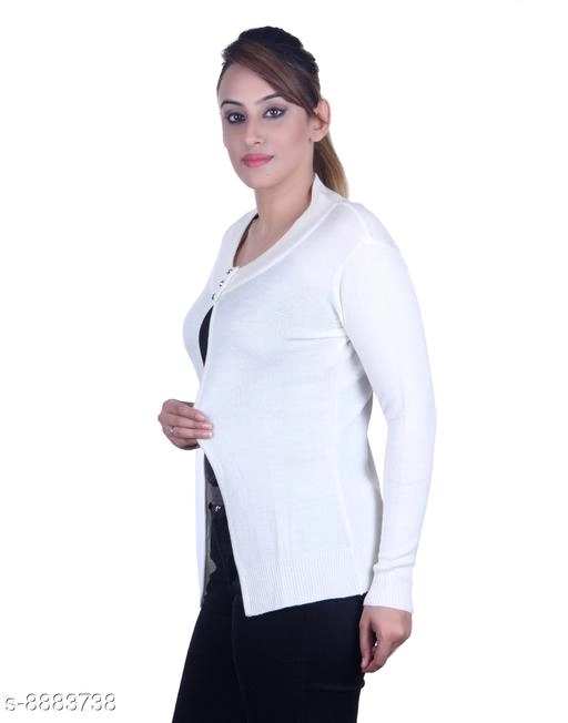 Acrylic Solid Sweater for Women (White, M)