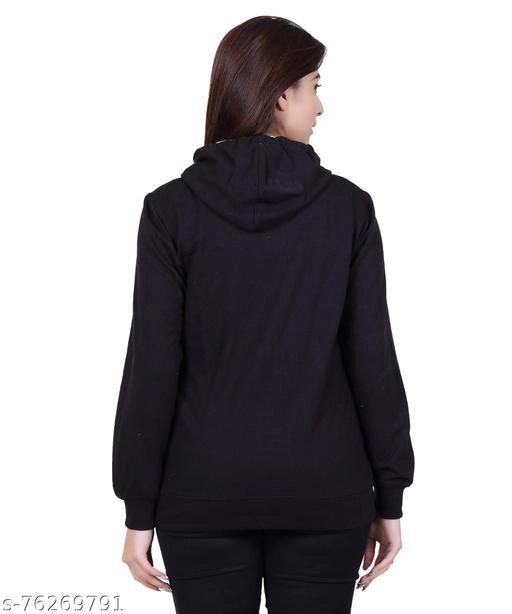 Cotton Blend Printed Hoodie for Women (Black, M)