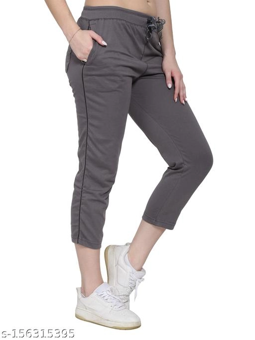 Cotton Blend TrackPants for Women (Grey, 34)