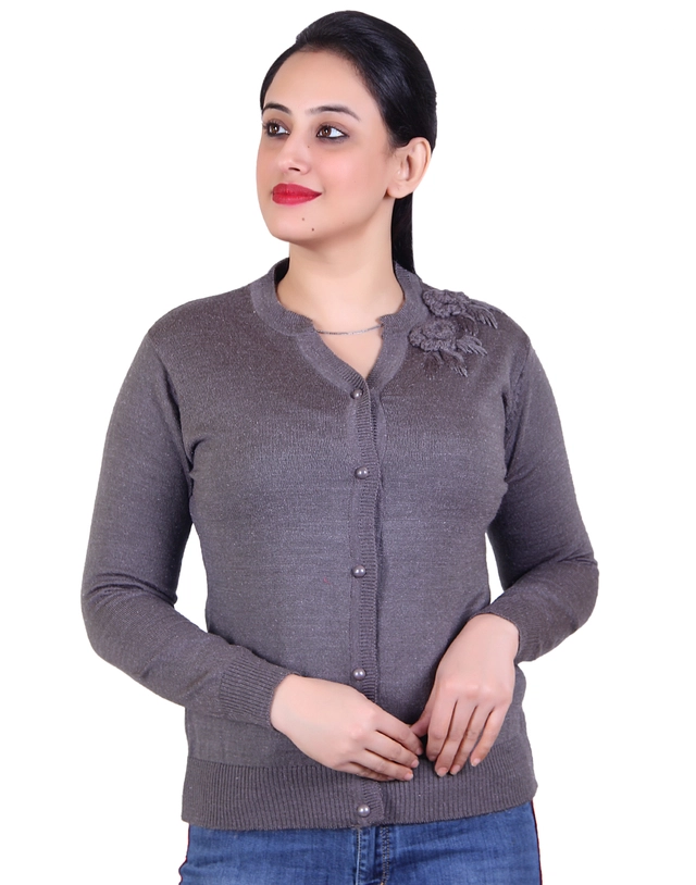 V Neck Solid Cardigans for Women (Dark Grey, M)