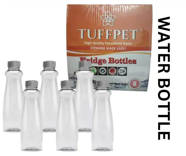 TUFFPET Plastic Water Bottles (Grey, 1000 ml) (Pack of 6)