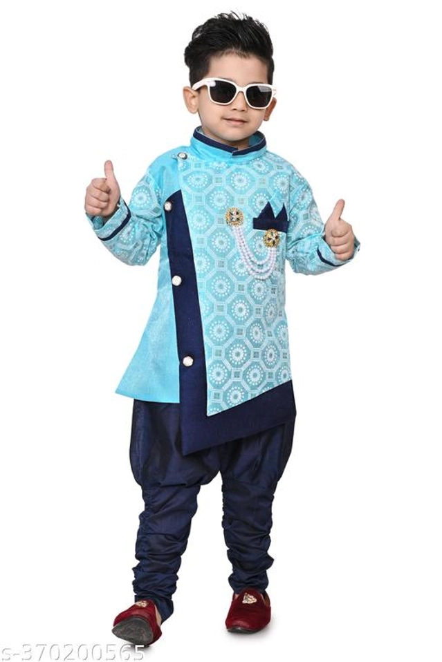 Cotton Blend Sherwani for Boys (Blue, 5-6 Years)